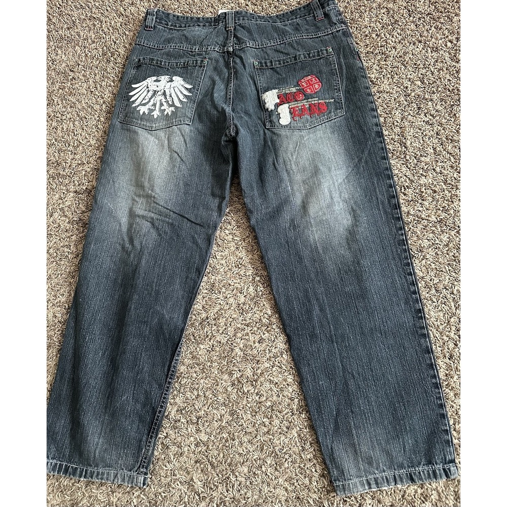 Vintage Paco Embroidered Baggy Y2K Blue Jeans Skater Hip Hop Mens Size 44x32